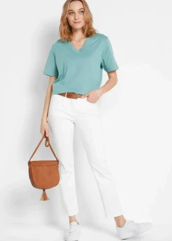 Weites Long-Shirt mit V-Ausschnitt, Kurzarm (5er Pack)