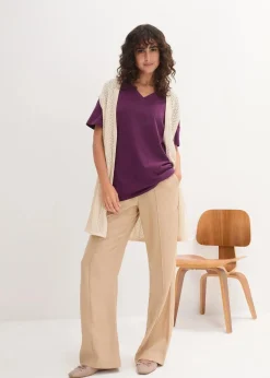 Weites Long-Shirt mit V-Ausschnitt, Kurzarm (5er Pack)