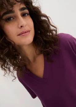 Weites Long-Shirt mit V-Ausschnitt, Kurzarm (5er Pack)