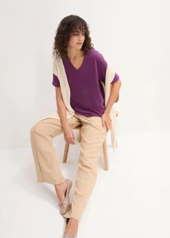 Weites Long-Shirt mit V-Ausschnitt, Kurzarm (5er Pack)