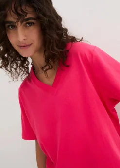 Weites Long-Shirt mit V-Ausschnitt, Kurzarm (5er Pack)