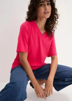 Weites Long-Shirt mit V-Ausschnitt, Kurzarm (5er Pack)