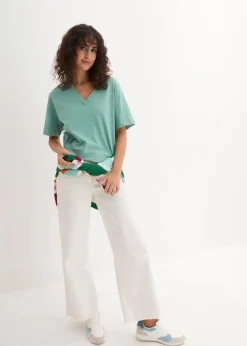 Weites Long-Shirt mit V-Ausschnitt, Kurzarm (5er Pack)