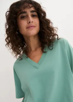 Weites Long-Shirt mit V-Ausschnitt, Kurzarm (5er Pack)