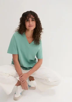 Weites Long-Shirt mit V-Ausschnitt, Kurzarm (5er Pack)