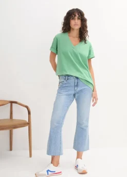 Weites Long-Shirt mit V-Ausschnitt, Kurzarm (5er Pack)