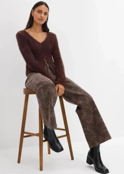 Wide Leg Twillhose mit Leodruck