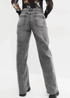 Wide-Leg-Jeans, High Waist mit Nietenbesatz