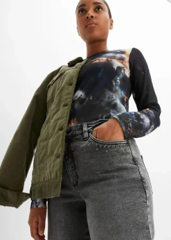 Wide-Leg-Jeans, High Waist mit Nietenbesatz