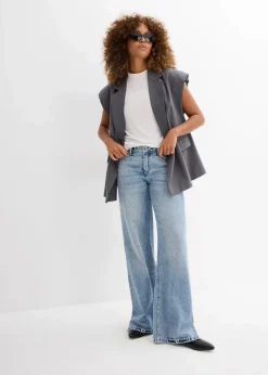 Wide-Leg-Jeans Mid Waist, Low Stretch
