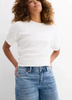 Wide-Leg-Jeans Mid Waist, Low Stretch