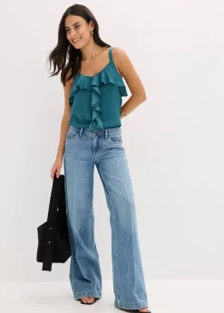 Wide-Leg-Jeans Mid Waist, Low Stretch Full Length