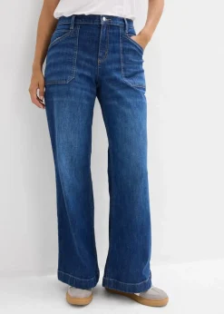 Wide-Leg-Jeans Mid Waist mit aufgesetzten Taschen