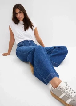 Wide-Leg-Jeans Mid Waist mit aufgesetzten Taschen