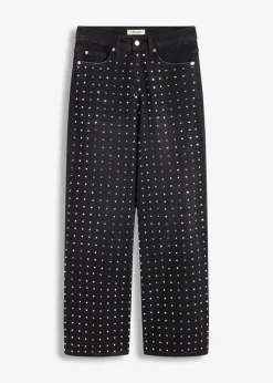 Wide-Leg-Jeans Mid Waist mit Strassapplikation