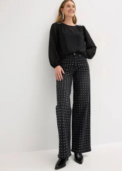Wide-Leg-Jeans Mid Waist mit Strassapplikation
