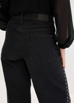 Wide-Leg-Jeans Mid Waist mit Strassapplikation