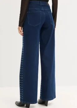 Wide-Leg-Jeans Mid Waist mit Strassapplikation