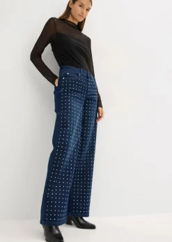 Wide-Leg-Jeans Mid Waist mit Strassapplikation