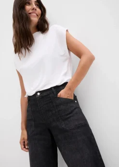 Wide-Leg-Jeans Mid Waist mit aufgesetzten Taschen