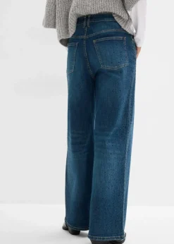 Wide-Leg-Jeans Mid Waist mit Glitzersteinen