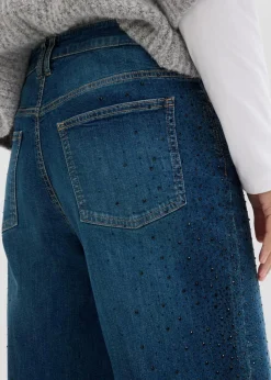 Wide-Leg-Jeans Mid Waist mit Glitzersteinen