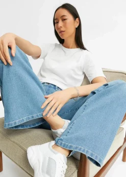Wide-Leg-Jeans, Mid Waist, Stretch
