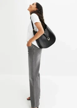 Wide-Leg-Jeans, Mid Waist, Stretch