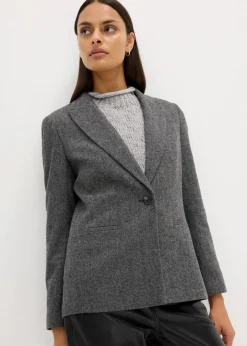 Wollblazer mit Fischgratmuster