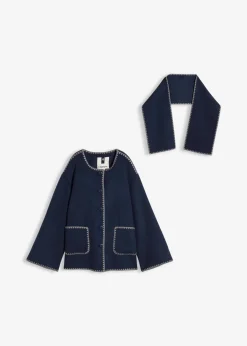 Wolljacke mit Zierstickerei (2tlg. Set mit Schal)