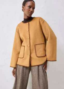 Wolljacke mit Zierstickerei (2tlg. Set mit Schal)