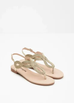 Zehenstegsandalen in Metallic-Optik